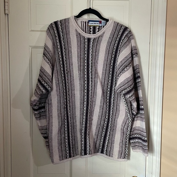 Vintage 90s Concrete Mix Sweater Tan Mens XL/XXL Geometric Knit Hip Hop Biggie - Picture 1 of 9